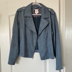 LC Lauren Conrad Slate Blue Faux Suede Moto Jacket, XXL, Like New